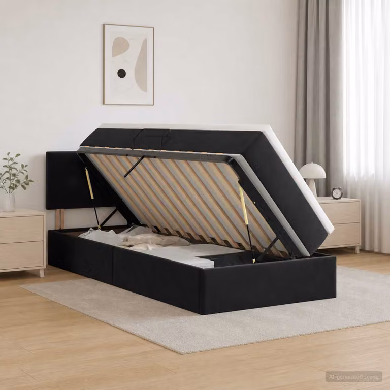 Letto con contenitore e testiera vidaXL in velluto nero L: 100 cm, P: 200 cm, H: 88 cm