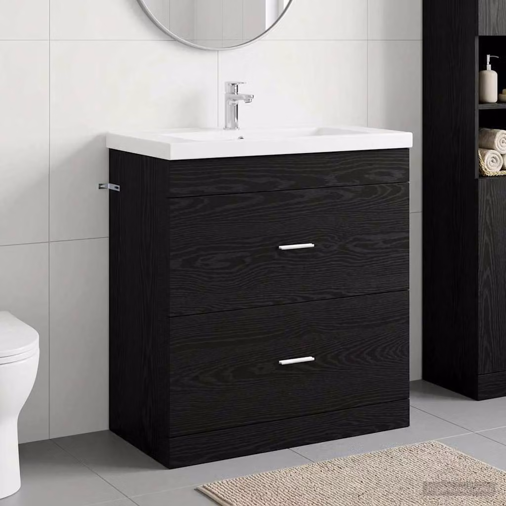 Mobiletto da Bagno Sotto Lavabo vidaXL in MDF Nero Opaco con Cassetti e Ante L/P/H: 78,5 x 37,5 x 81 cm