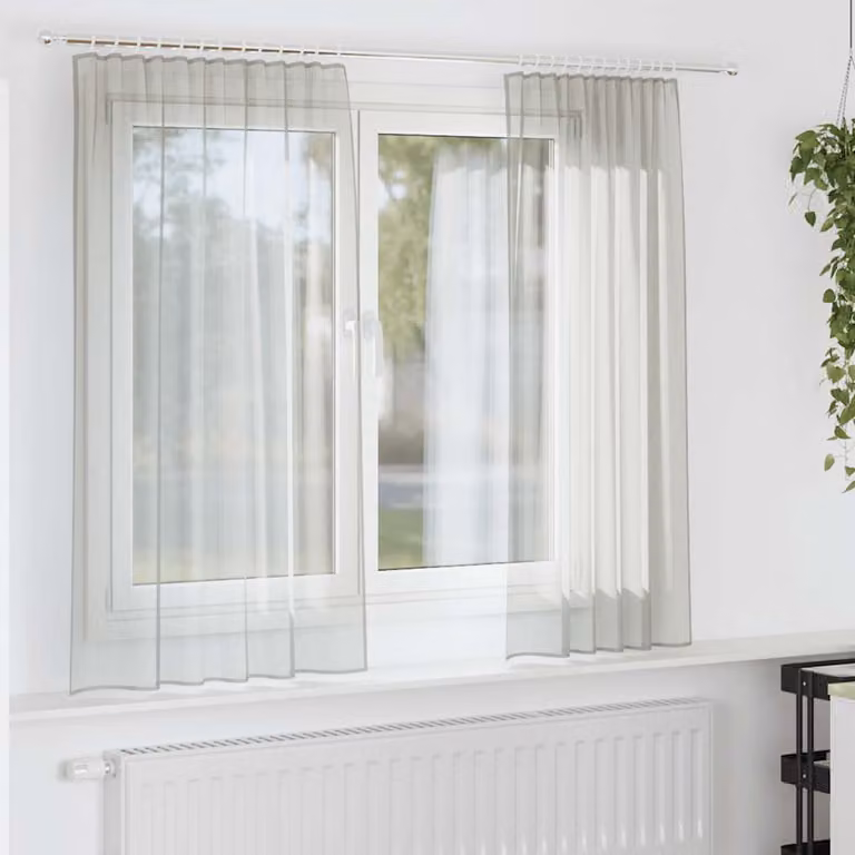 Set di 2 tende in voile semi-trasparenti vidaXL, colore grigio chiaro, con tasche per asta, L: 140 cm