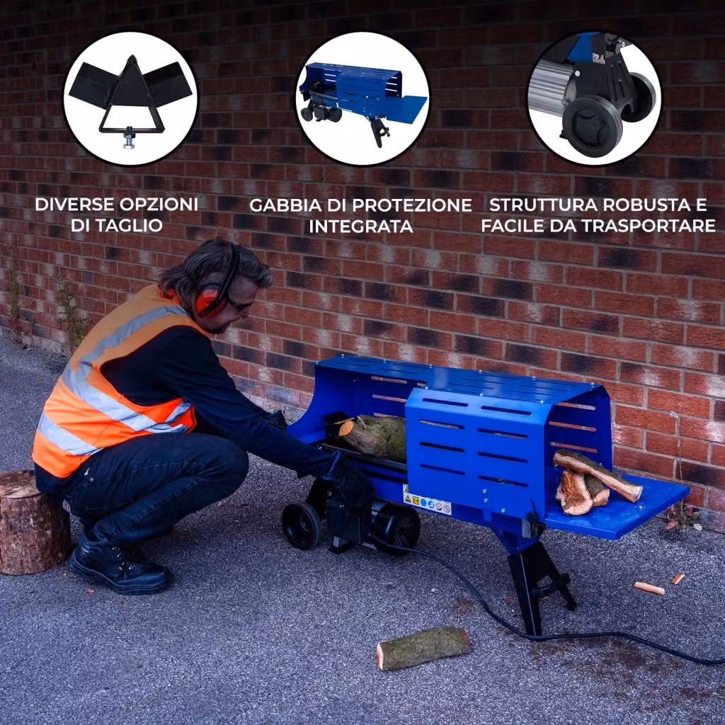 Spaccalegna Elettrico Orizzontale T-MECH Blu con Motore da 2000W e Spinta 5T per Tronchi da 5-25cm – 2