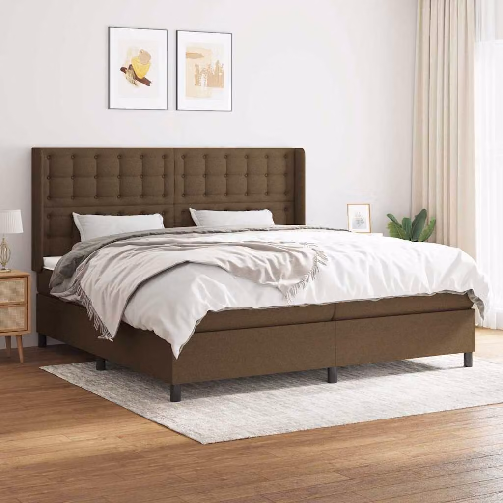 vidaXL Giroletto a Molle con Materasso Ibrido in Tessuto Marrone e Bianco L/P/H: 200 x 200 x 25 cm – 1