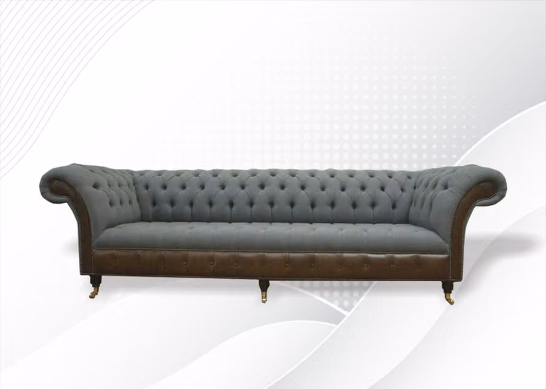 Chesterfield 4 Sitzer Grau Stoff Wohnzimmer Design Polster Sofa Big Textil Möbel