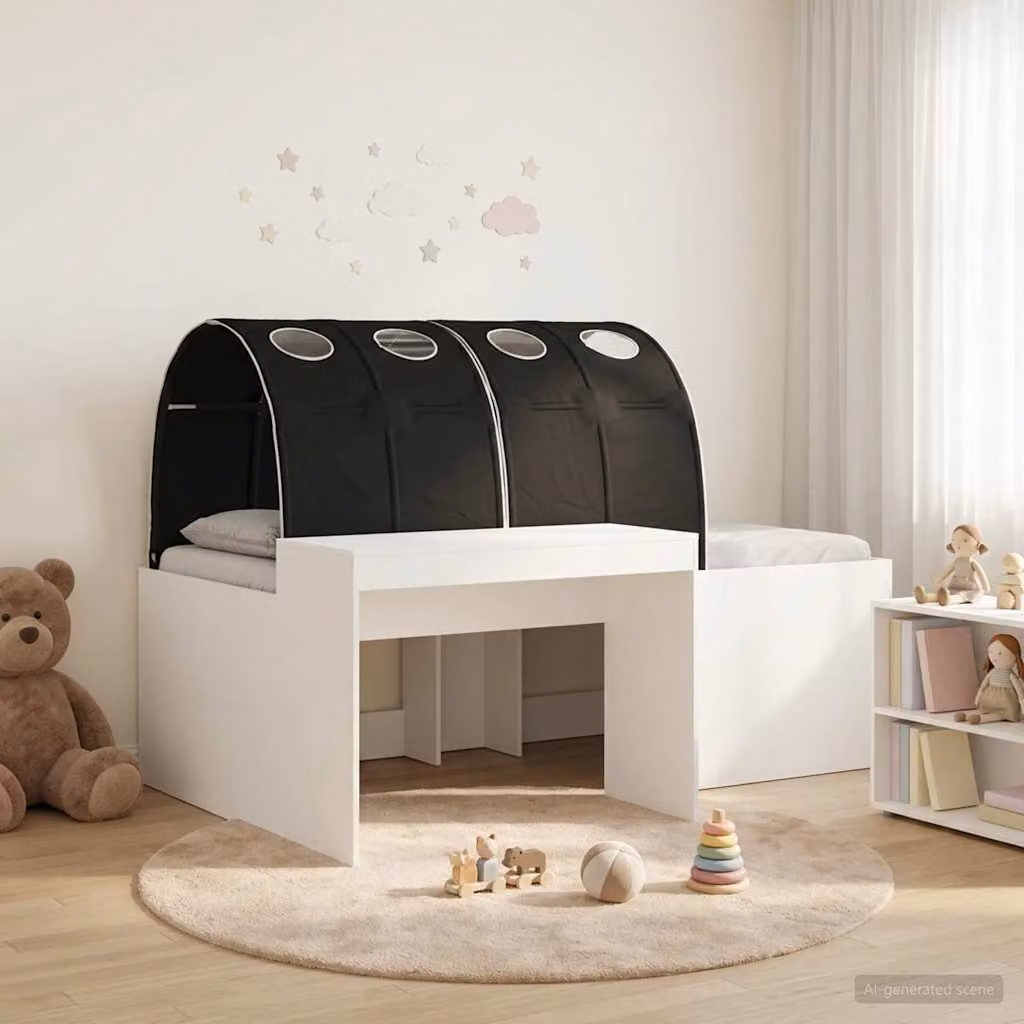 Letto singolo con tunnel vidaXL in legno ingegnerizzato, Bianco e Nero, L/P/H: 80 x 200 x 123,5 cm