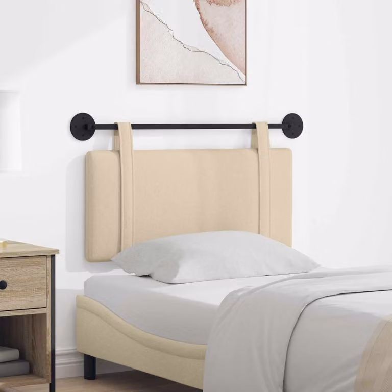 Testiera sospesa moderna vidaXL in tessuto beige con struttura in legno e MDF, L: 100 cm, H: 55 cm, P: 4,14 cm