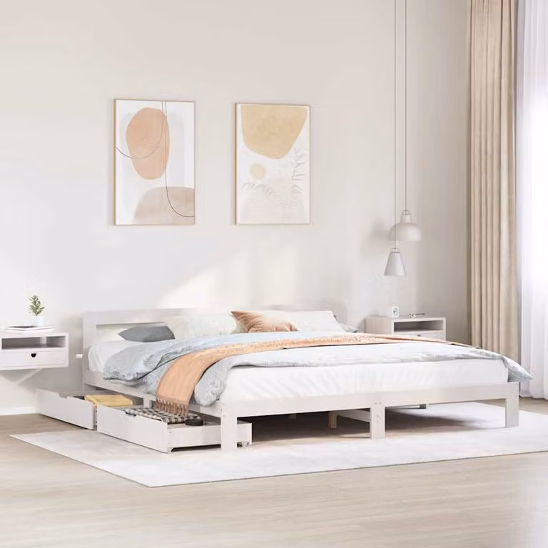 vidaXL Giroletto in legno massello di pino bianco con doghe piatte L: 180 cm, P: 200 cm