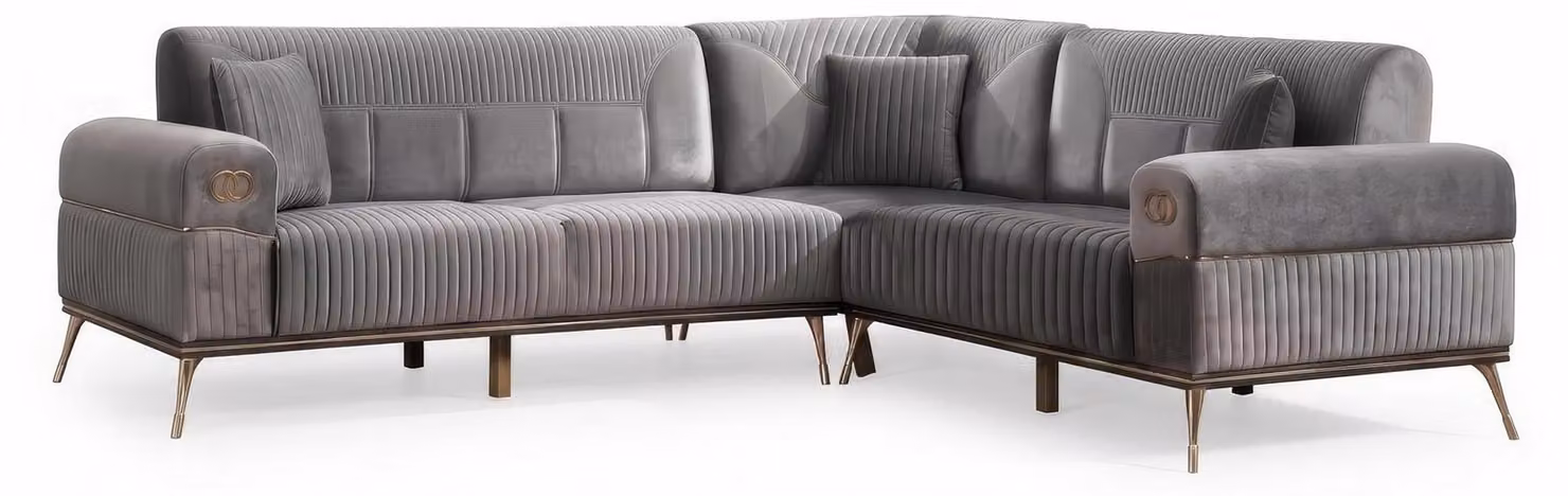Divano angolare moderno grigio in velluto, design divano a forma di L per soggiorno