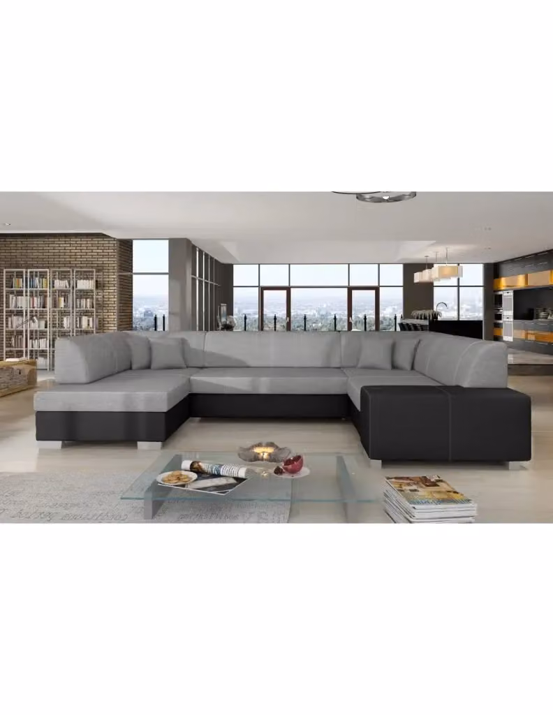 Divano panoramico a U HAVANA MEUBLORAMA convertibile con letto, 6 posti, Grigio e Nero, L: 322 cm x P: 176 cm x H: 204 cm – 2