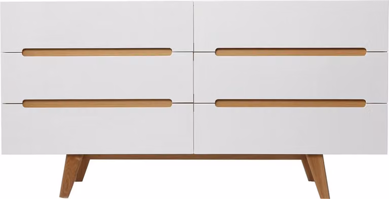 Miliboo - Comò scandinavo bianco lucido e frassino 6 cassetti MELKA