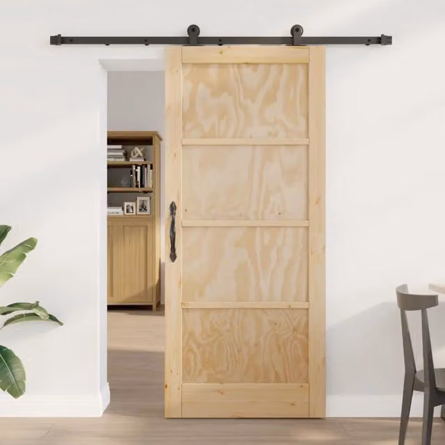Porta scorrevole vidaXL in legno e acciaio, colore naturale e nero, L: 86 cm, H: 198,5 cm