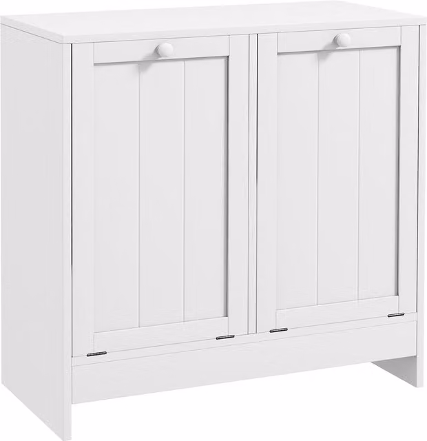 kleankin Mobile Portabiancheria con 2 Scomparti a Ribalta in Legno, 60x33x68cm, Bianco