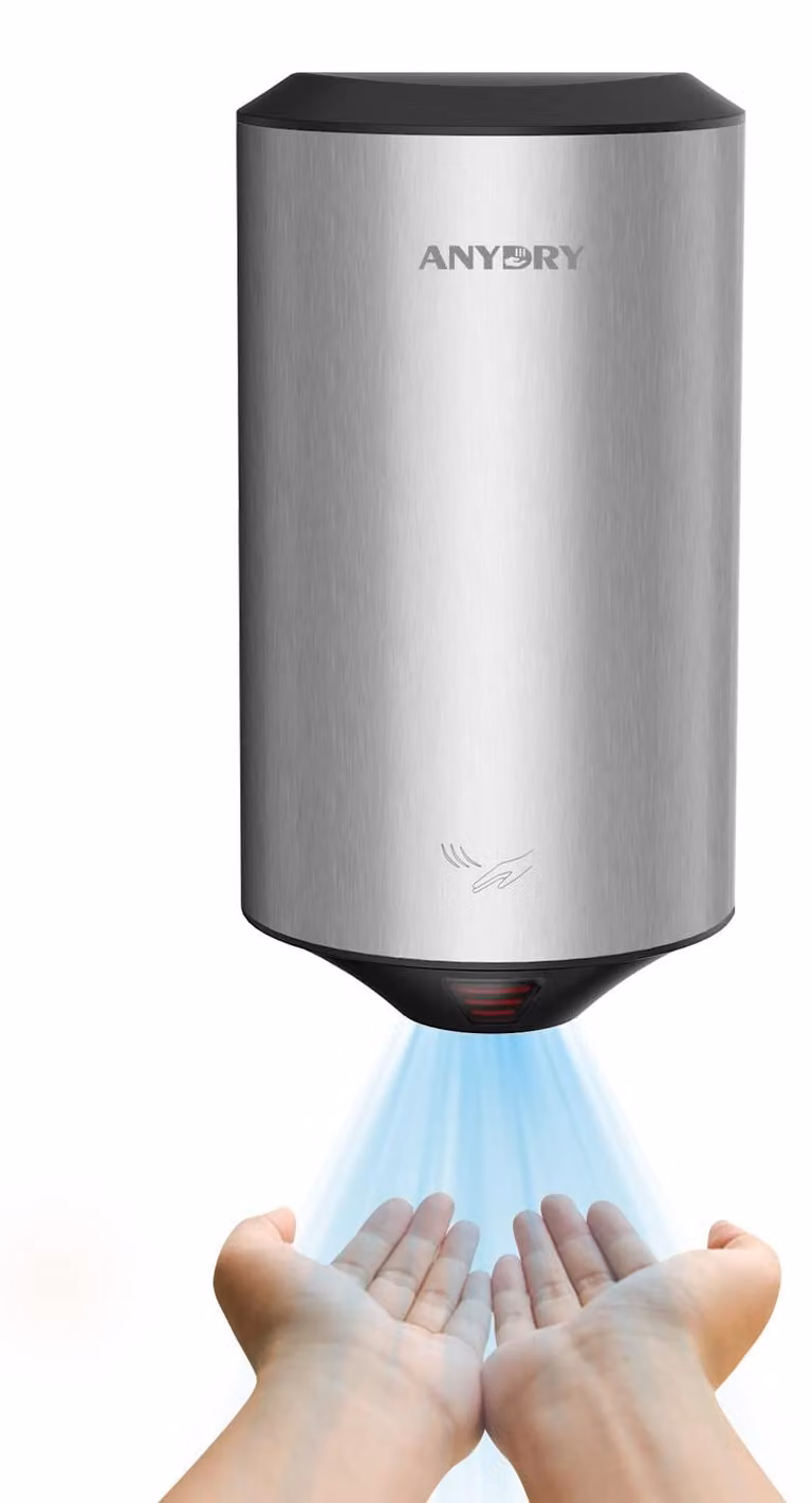 Asciugamani elettrico, compatto, in acciaio inossidabile spazzolato, 1350 W, cavo da 1,2 metri