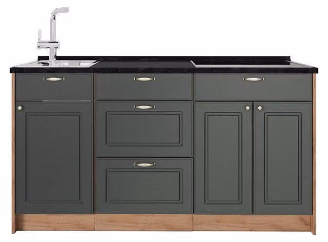 Cucine componibili piccole Vicco Fame-Line Verde-oro rustico 150 cm, PL Antracite, Model 65419