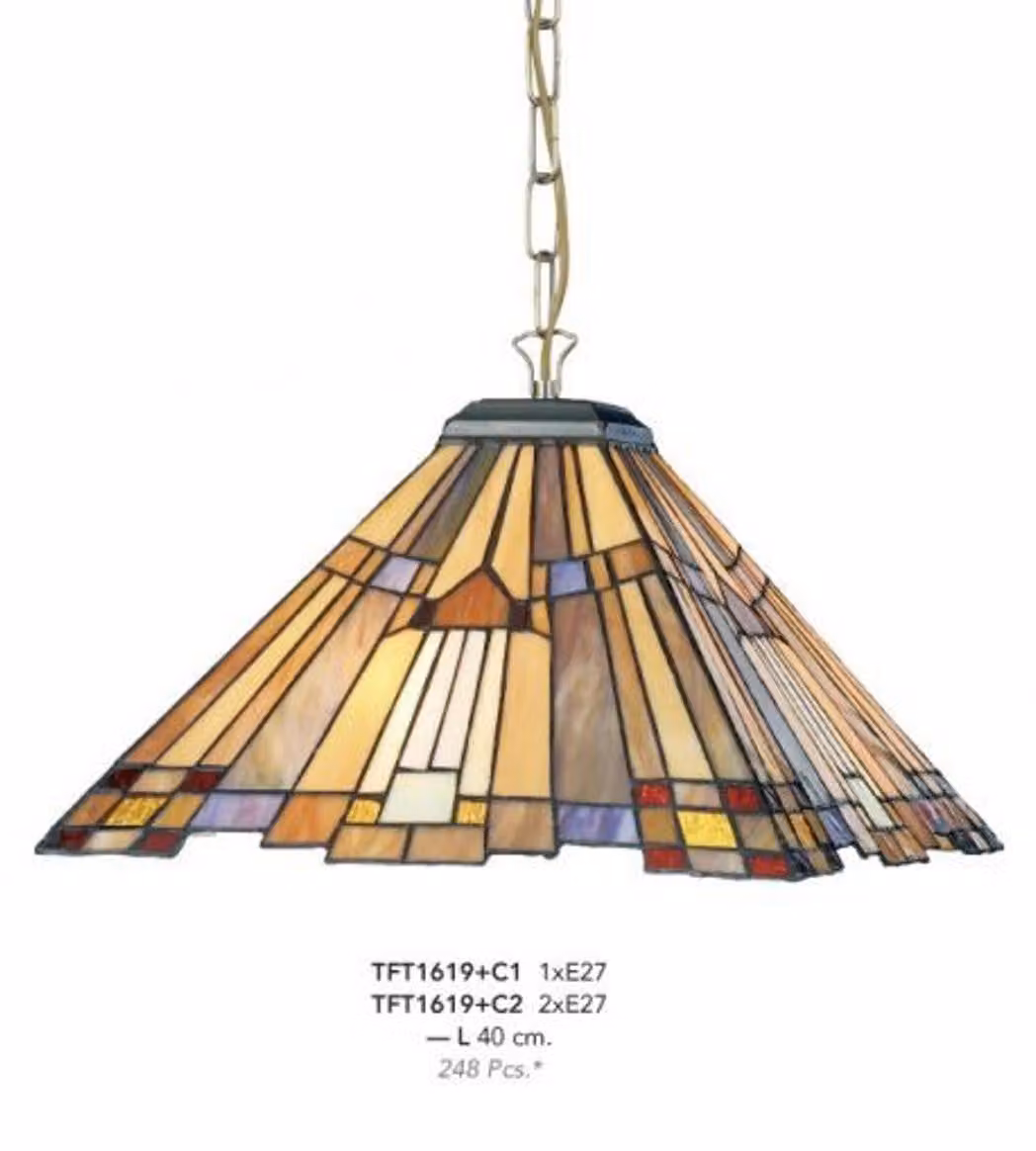 Lampada a sospensione Casa Padrino in stile Art Nouveau, a 2 luci, diametro 40 cm, lampada in vetro mosaico