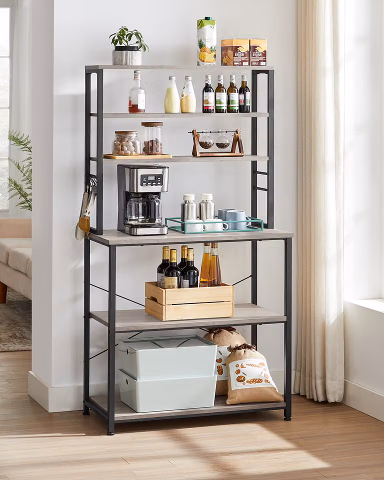 Scaffale da cucina VASAGLE, scaffale da terra, 40 x 80 x 167 cm, grigio-nero