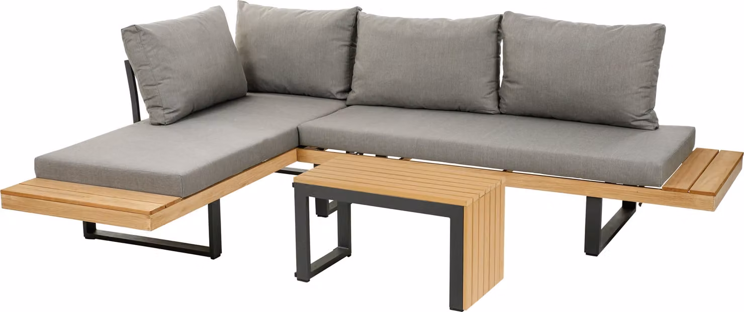 greemotion Set da giardino Lana Set da salotto Beige-Legno / Grigio incl. cuscini e tavolo