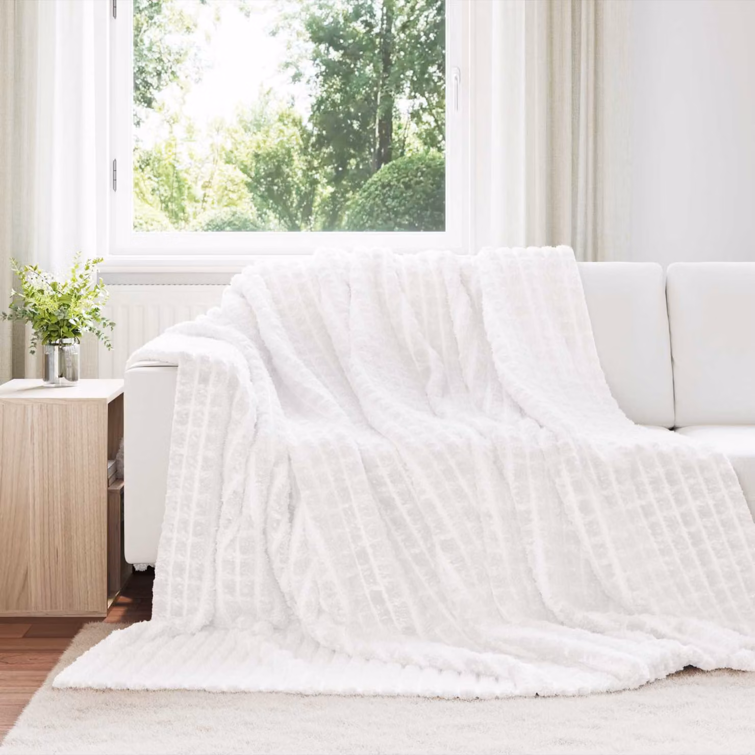 Set di 6 coperte in pile morbido vidaXL, colore bianco, L 270 cm x P 240 cm