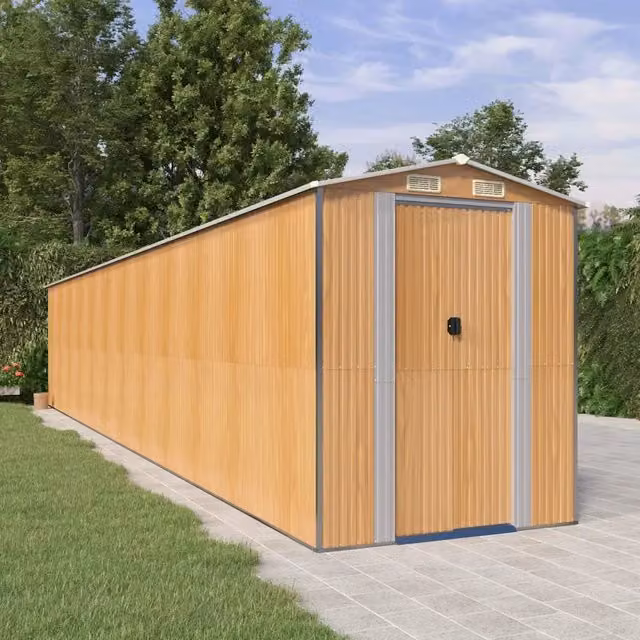 Capanno da giardino Videx in acciaio zincato marrone con porta scorrevole e ventilazione laterale L/P/H: 1021 x 192 x 223 cm – 1