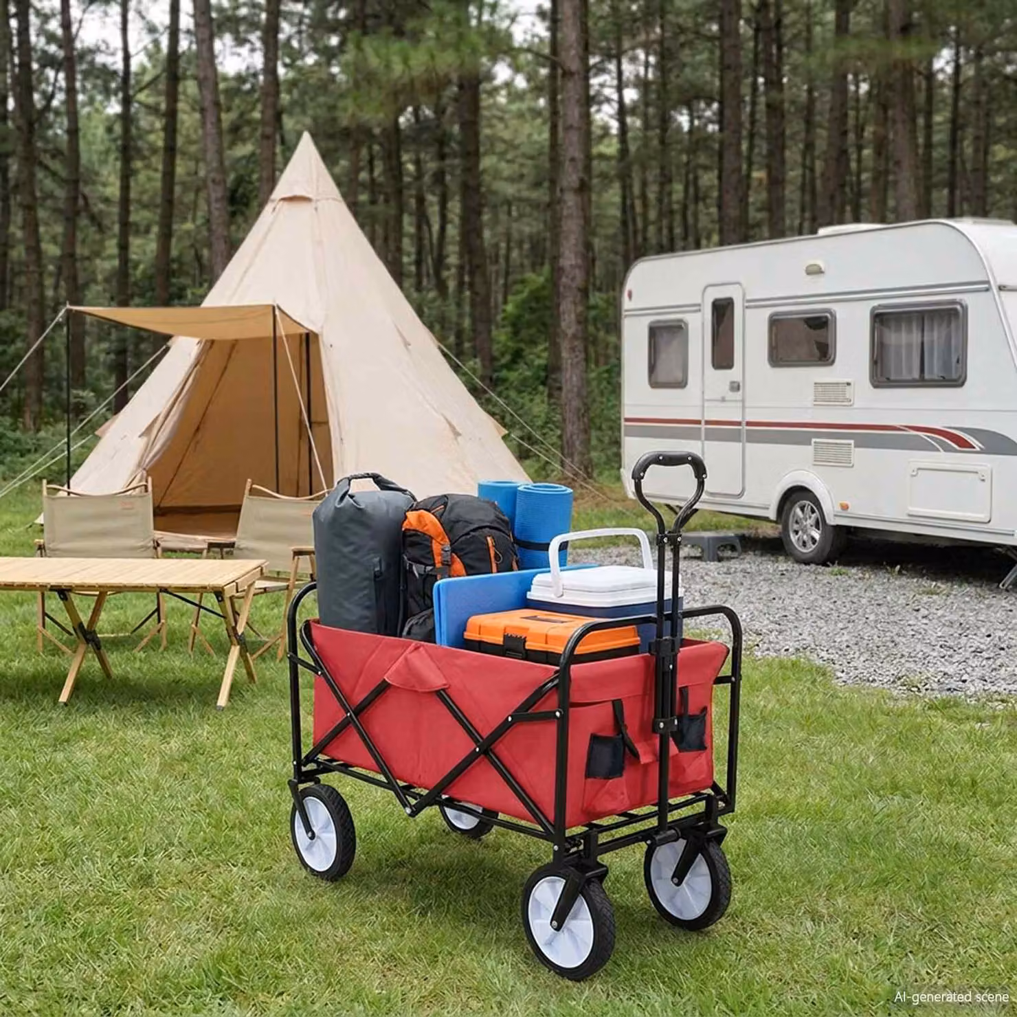 Carrello della spesa pieghevole con freni vidaXL, Rosso, L 94 cm x P 53 cm x H 99 cm