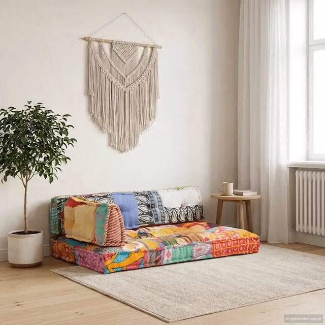 Cuscino per Divano Pallet Multicolore in Cotone Patchwork Ethnic vidaXL L: 120 cm, P: 80 cm, H: 14 cm – 1