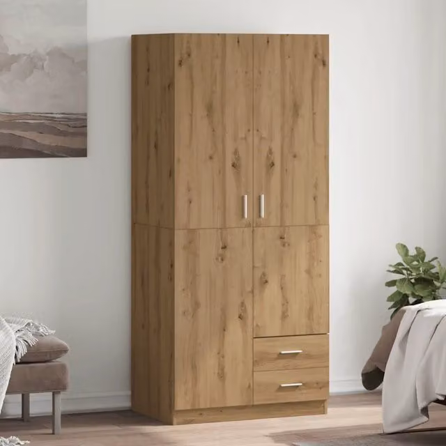 Armadio moderno vidaXL in legno color rovere con ante a battente e cassetti integrati, L: 80 cm, P: 52 cm, H: 180 cm – 1