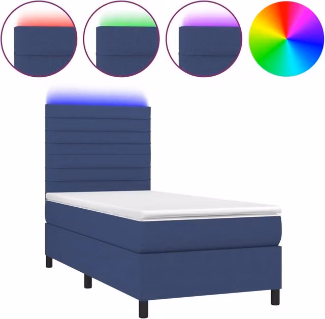 Letto singolo | Letto per adulti | Letto a Molle con Materasso e LED Blu 80x200 cm in Tessuto
