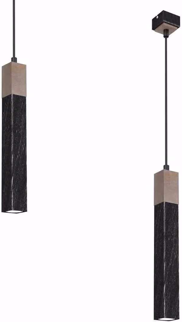 Lampada a sospensione Milagro, finitura nera spazzolata, legno patinato, 1 attacco mini GU10