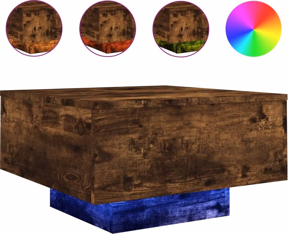 Tavolino da Soggiorno con Luci LED Rovere Fumo 55x55x31 cm