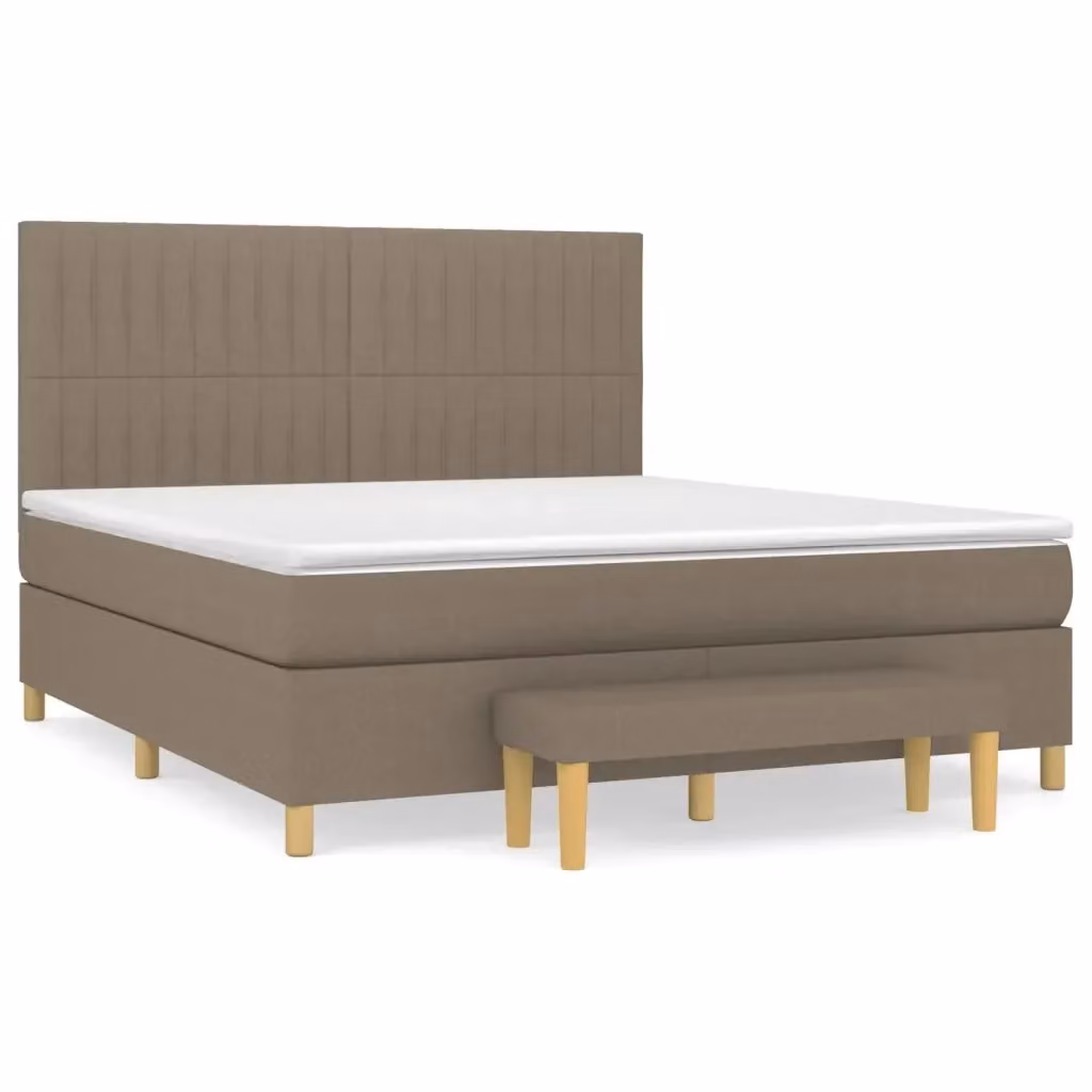 vidaXL Giroletto a Molle Ibrido con Materasso in Tessuto Beige e Bianco L/P/H: 160 x 200 x 128 cm – 2