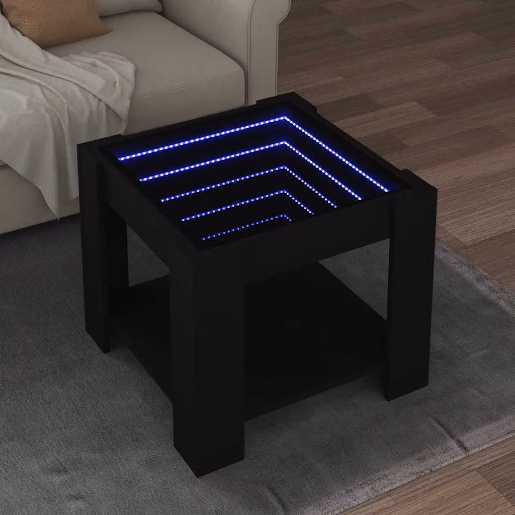 vidaXL Tavolino da salotto moderno in legno multistrato con LED, colore nero, L/P/H: 53 x 53 x 45 cm