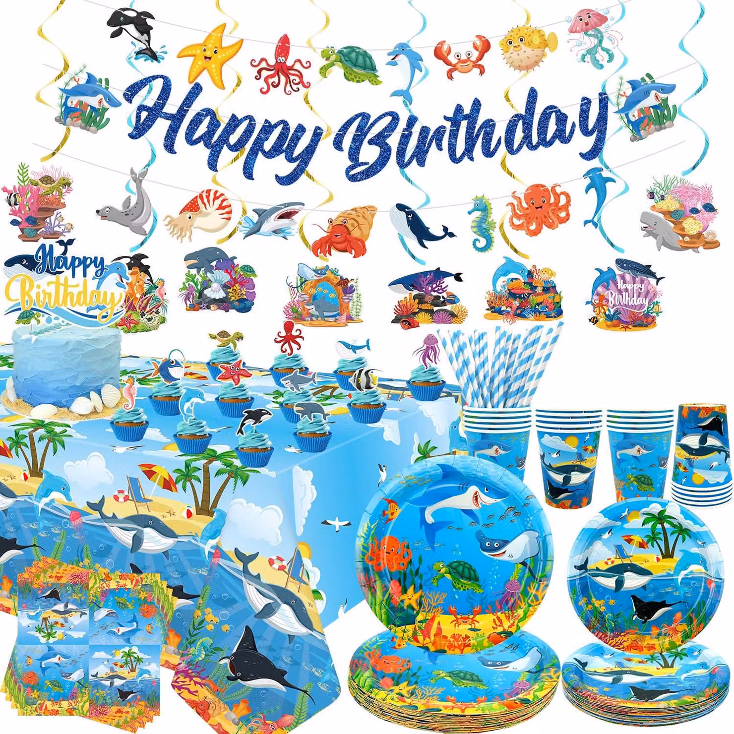 Decorazioni per feste a tema subacqueo, decorazioni per compleanni a tema oceano, set da 20 pezzi