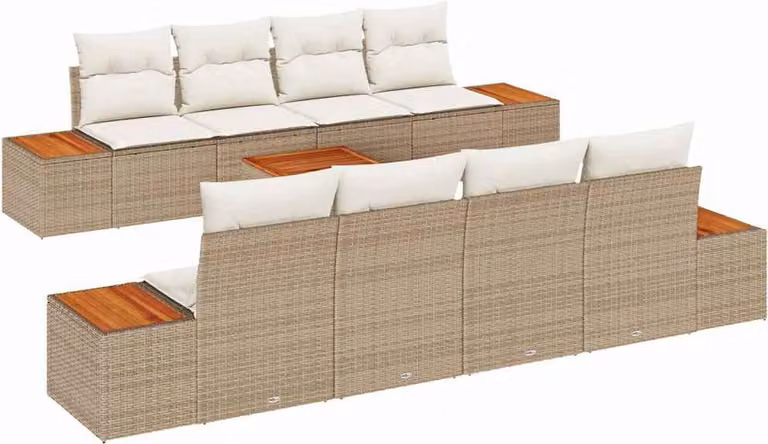 Set Divano da Giardino con cuscino 9 pcs Beige Poly Rattan