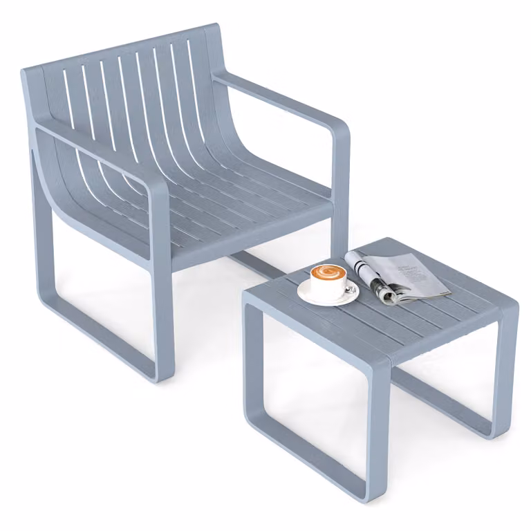 COSTWAY Set di mobili da giardino a 2 pezzi, set di mobili da balcone PP resistente alle intemperie, poltrona da giardino con tavolo, mobili da patio, set da giardino, gruppo di sedute grigio