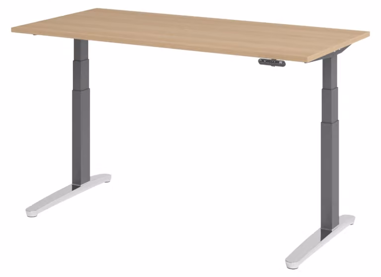 Scrivania elettrica bümö XBHM - Dimensioni: 160 x 80 cm, finitura: rovere, struttura: grafite/alluminio lucido