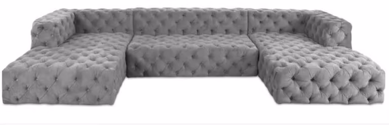 Chesterfield U-Form Sofa Grau XXL Big Textil Stoff Couchen Luxus Möbel Polster