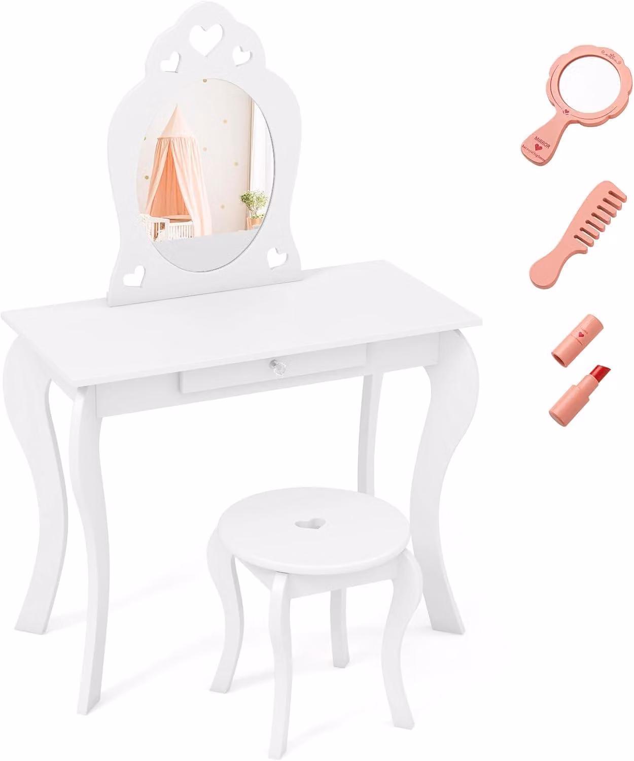 Set 2 in 1 FANTASK: tavolino da trucco e parrucca per bambini, ideale per bambine, con triplo