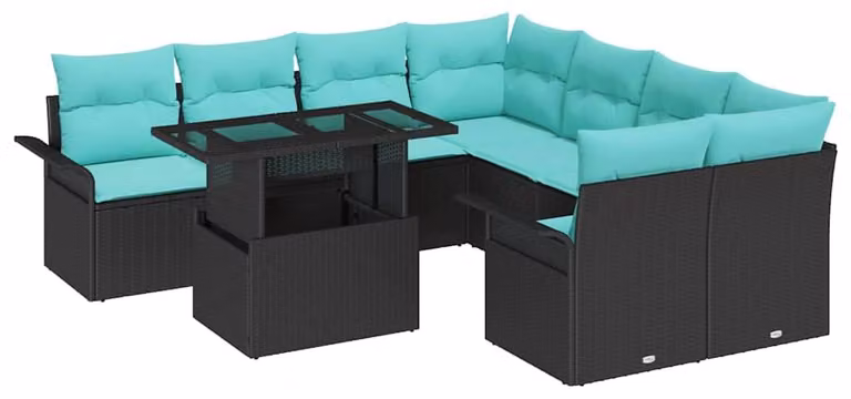 Set Divano da Giardino 9 pcs Nero Rattan in Polipropilene