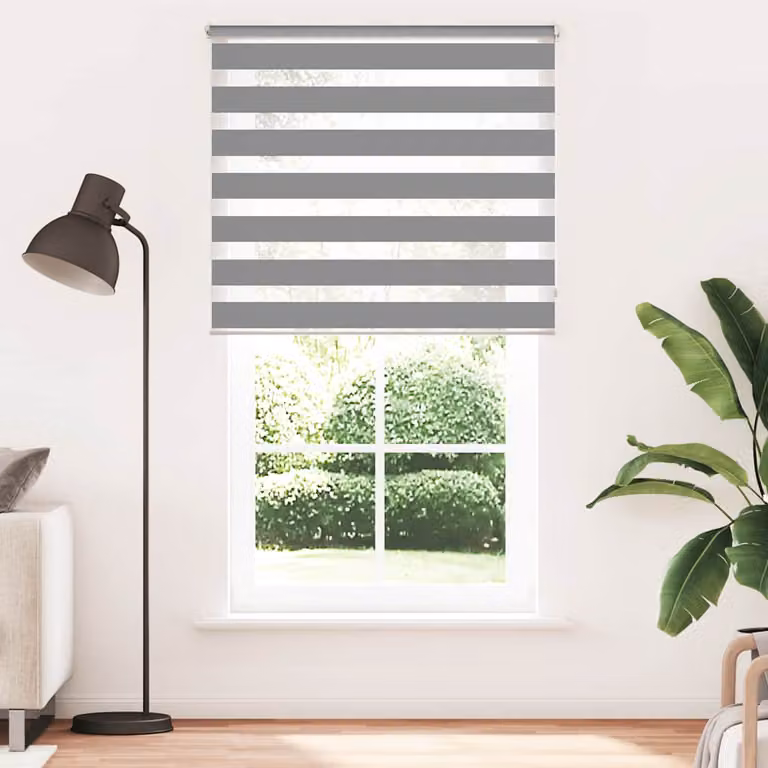 Tenda a rullo zebra vidaXL grigia con tessuto a strisce in poliestere L: 120 cm, H: 230 cm