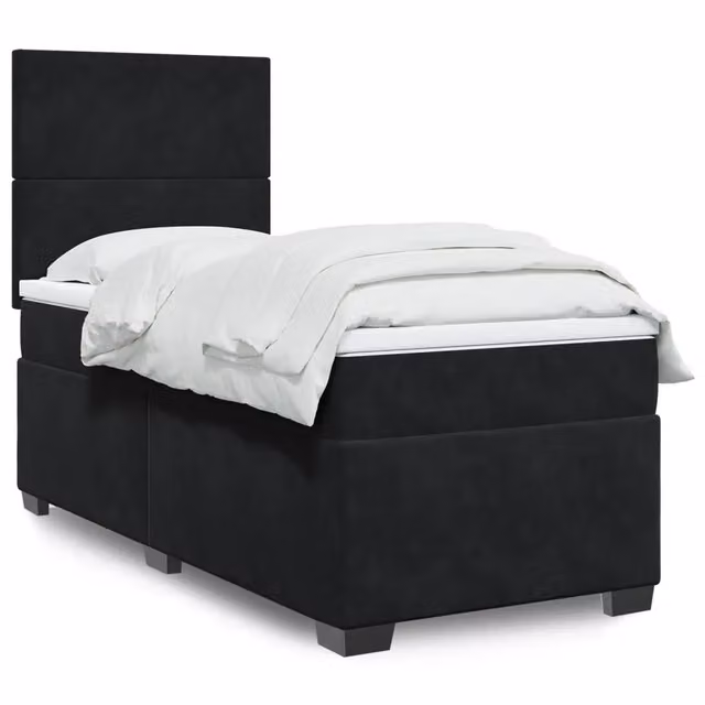 Letto Ibrido vidaXL con Materasso in Velluto Nero e Bianco, con Illuminazione Sotto il Letto e Porta USB, L/P/H: 90 x 200 cm