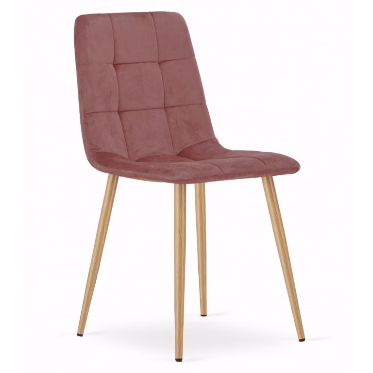 Sedia da sala da pranzo, sedia da soggiorno, sedia con seduta in velluto e gambe color legno, portata massima 120 kg - Seduta in velluto rosa