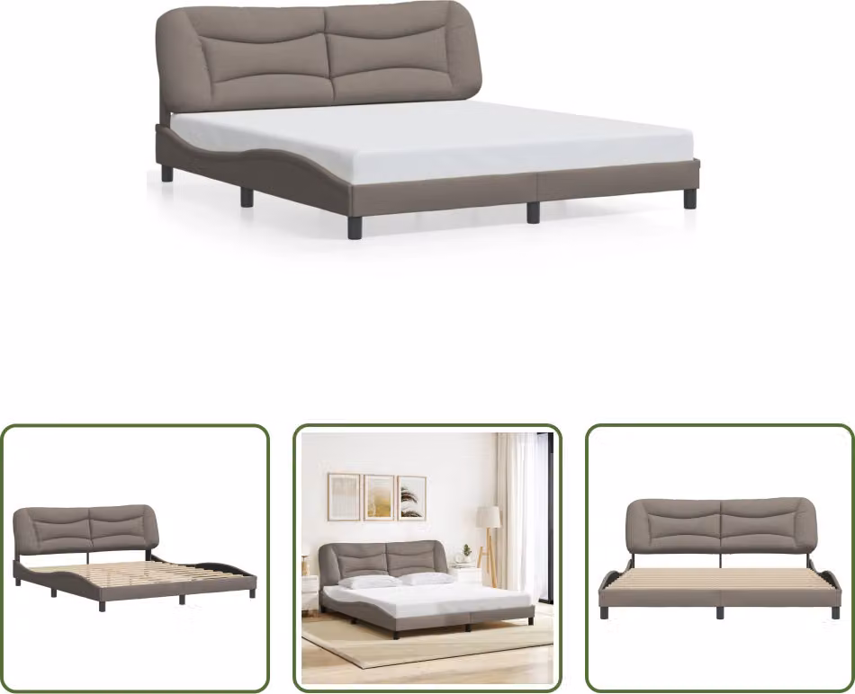 The Living Store Struttura letto con testiera in tessuto taupe 180x200 cm