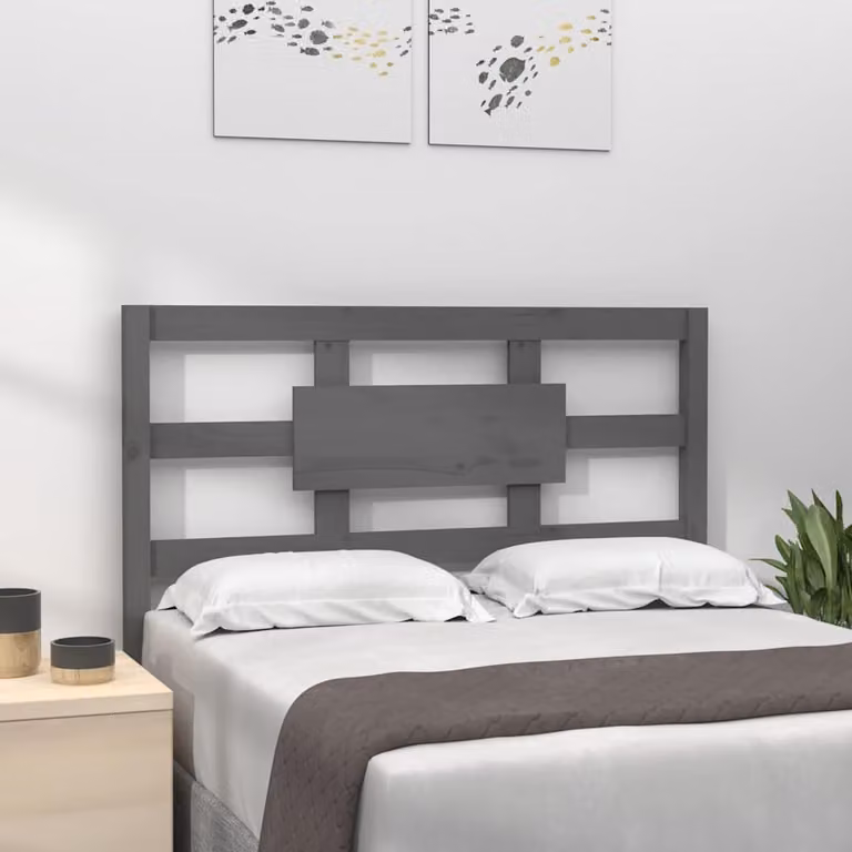 Testiera per letto vidaXL in legno massello di pino, colore grigio, stile rustico, L: 105,5 cm, P: 4 cm, H: 100 cm