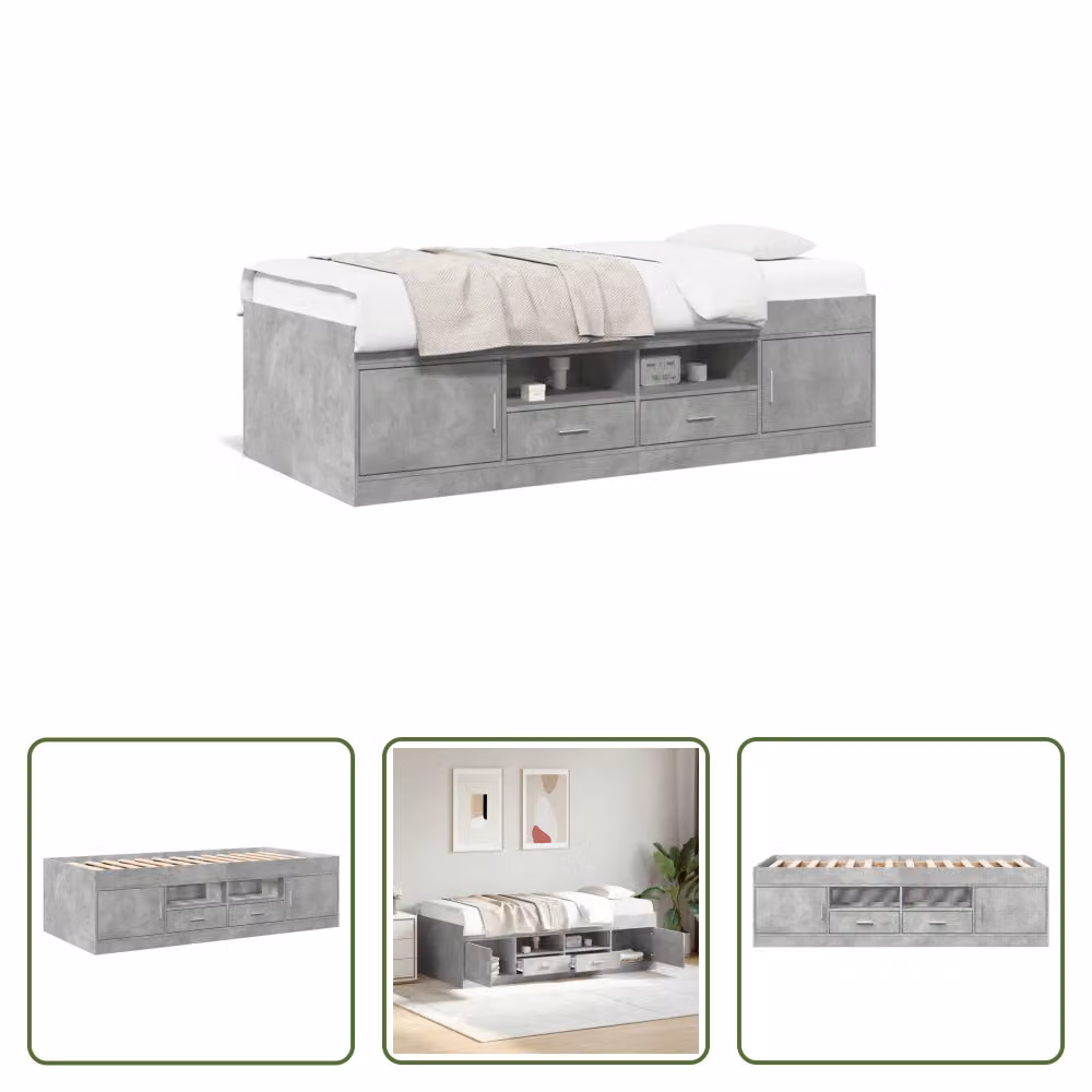 The Living Store Letto da giorno con cassetti in cemento grigio 75x190 cm materiale legno