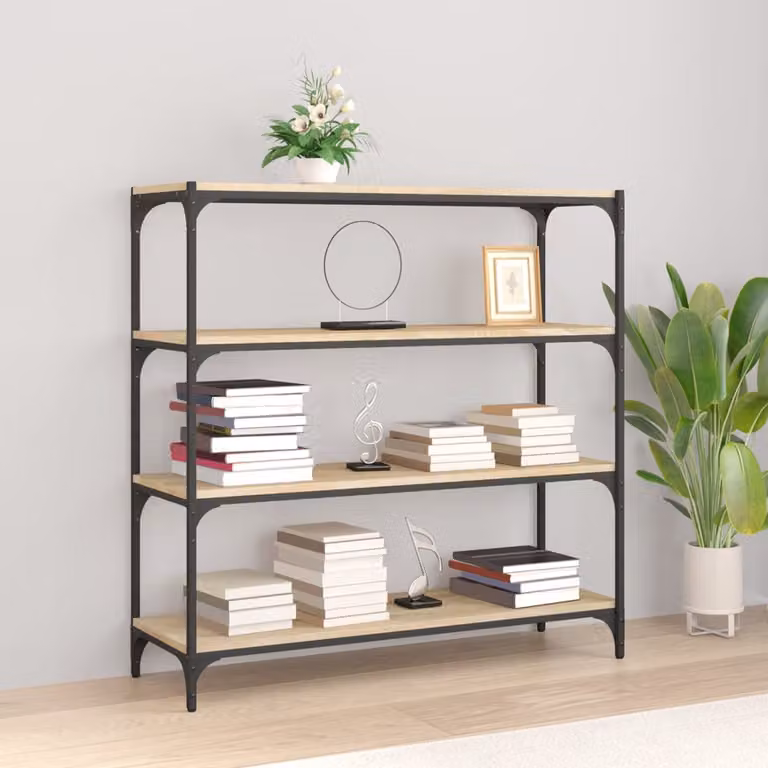 Libreria industriale vidaXL in legno e metallo, colore rovere e antracite, L 100 x P 33 x H 100 cm