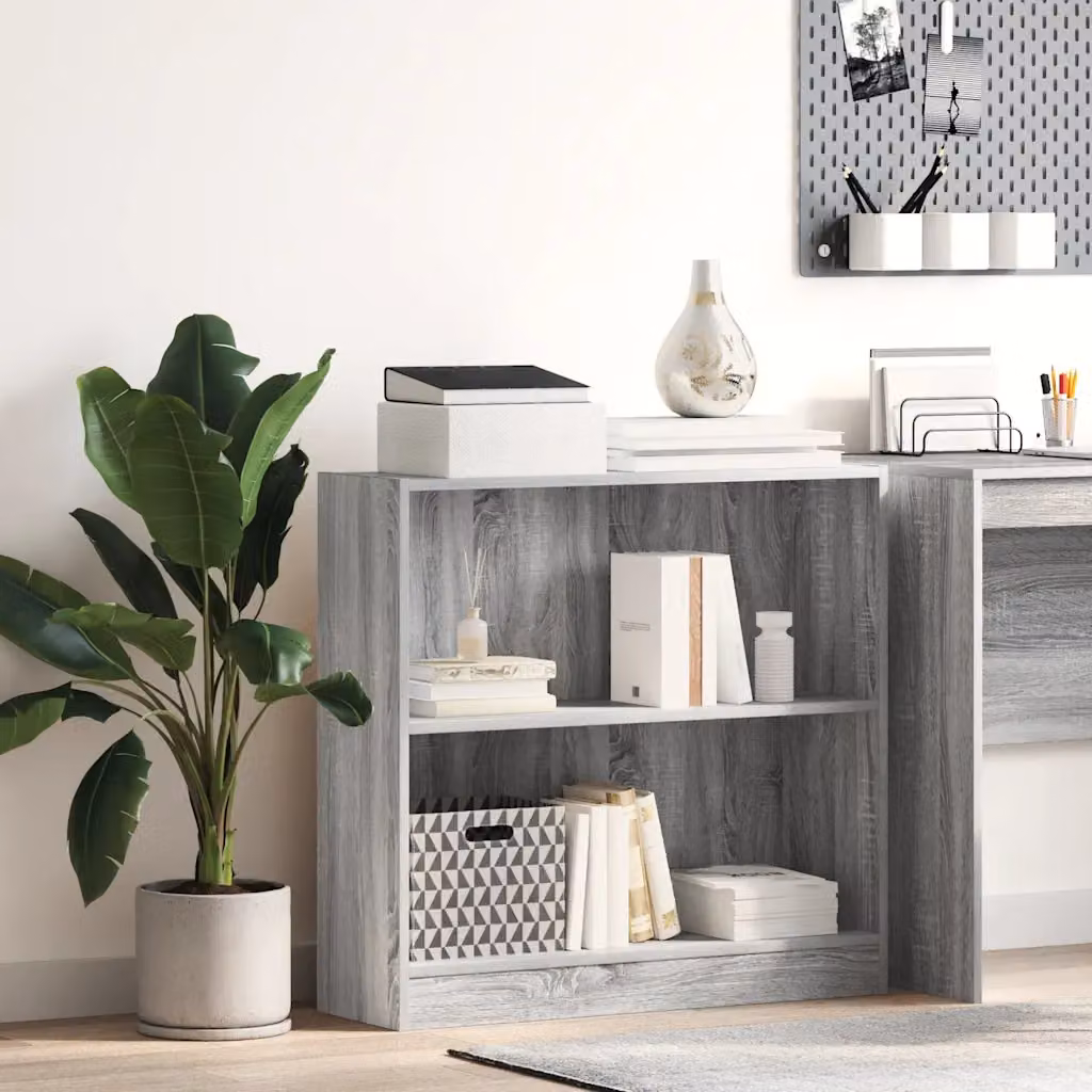 Libreria da parete moderna vidaXL in legno e MDF Grigio con pannello posteriore L: 80 cm, P: 24 cm, H: 76 cm