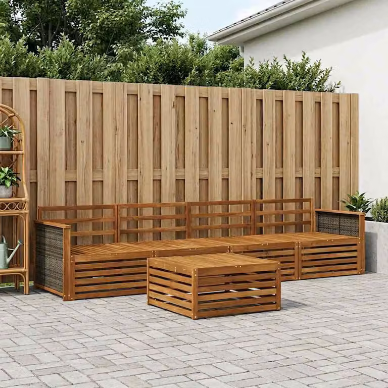 Set di divani da esterno vidaXL in legno di acacia massello, 5 pezzi, colore marrone naturale