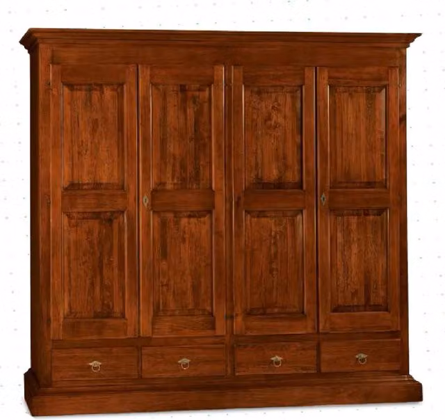 Armadio classico a 4 ante con cassetti integrati in legno di rovere marrone Mobili 2G L: 234 cm, P: 61 cm, H: 221 cm