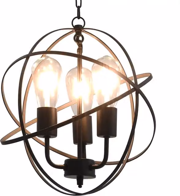 Lampada Sferica a Sospensione Nera 3 Lampadine E27 281626