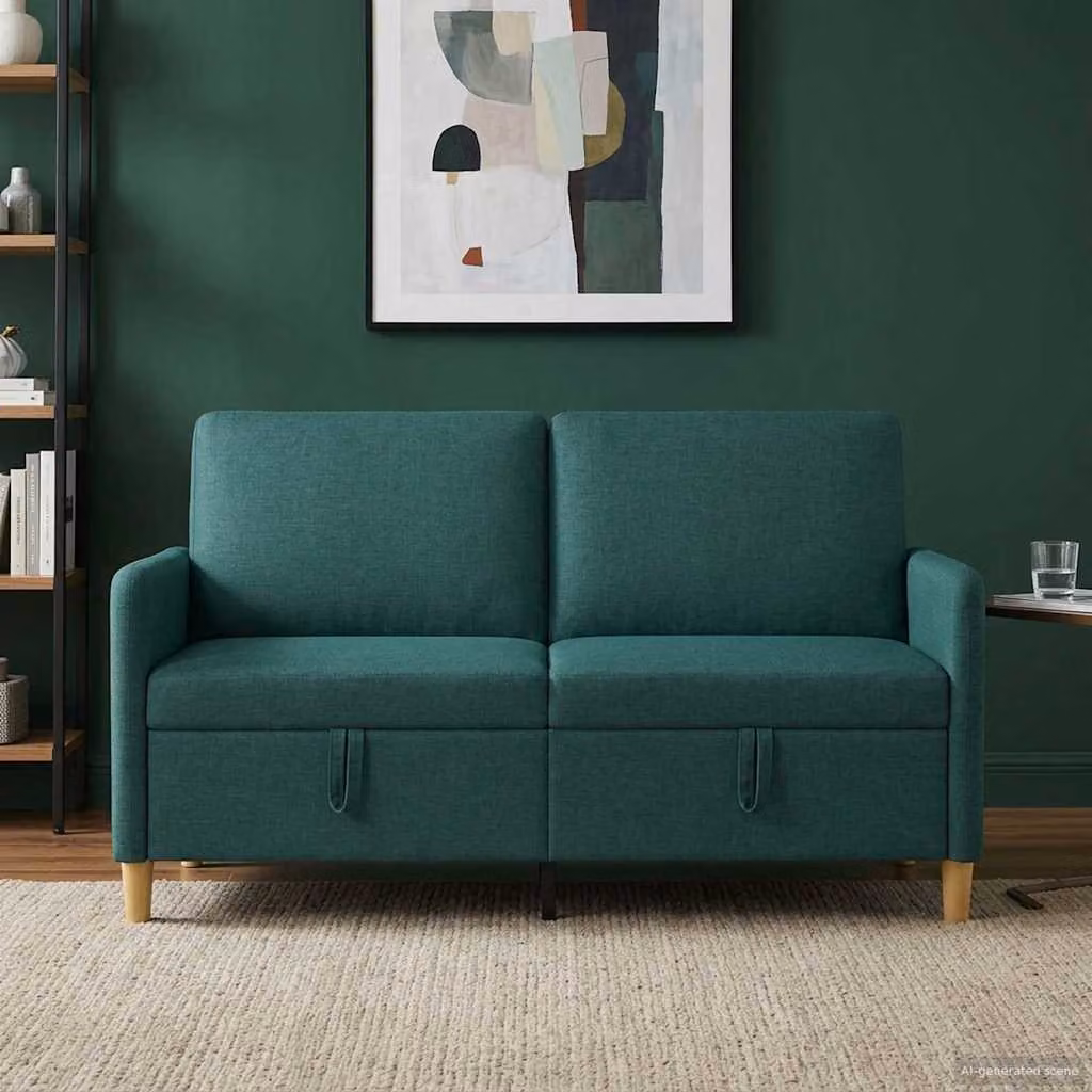 Divano moderno vidaXL con contenitore apribile in tessuto verde e marrone L: 152 cm, P: 78 cm, H: 87 cm