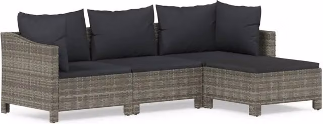 Set Divani da Giardino 4 pz | Set Salotto da Giardino con Cuscini in Polyrattan Grigio
