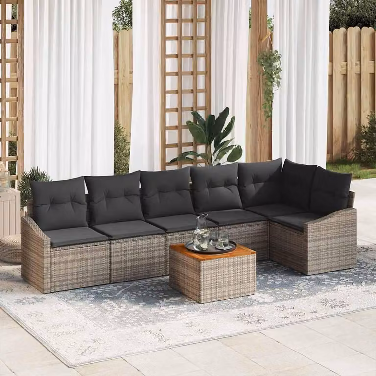 Maison Exclusive - Set Divano da Giardino con cuscino 7 pcs Grigio polyrattan